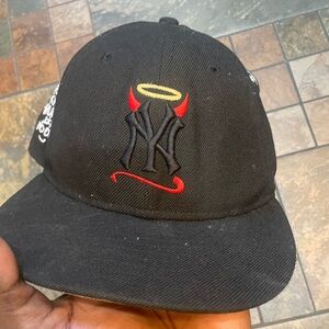 Black New York Yankees Embroidered Devil Halo Cap